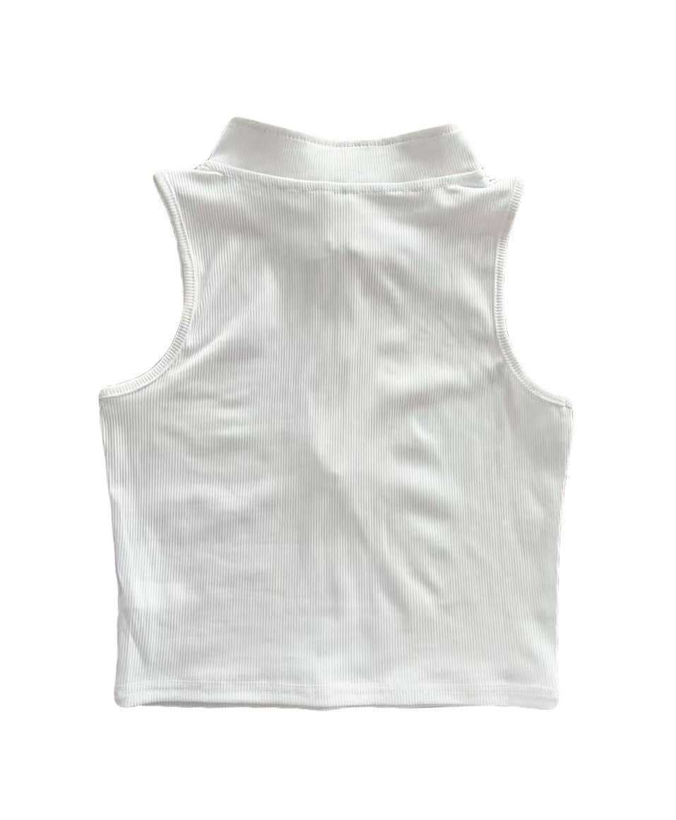 Women's White Ribbed Zip Mock Neck Crop Top Chic