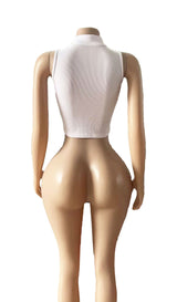 Women's White Ribbed Zip Mock Neck Crop Top Chic