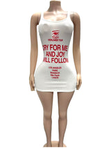 Women's White Graphic Ribbed Tank Mini Dress Chic