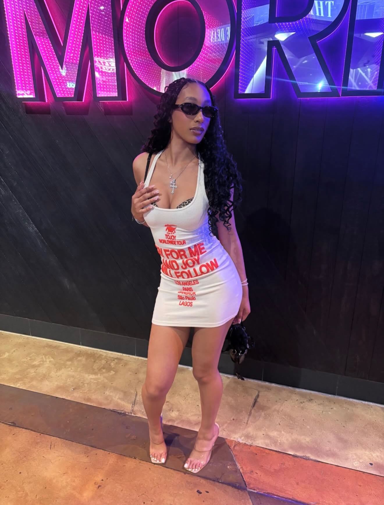 Women's White Graphic Ribbed Tank Mini Dress Chic