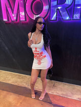 Women's White Graphic Ribbed Tank Mini Dress Chic
