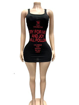 Women's White Graphic Ribbed Tank Mini Dress Chic