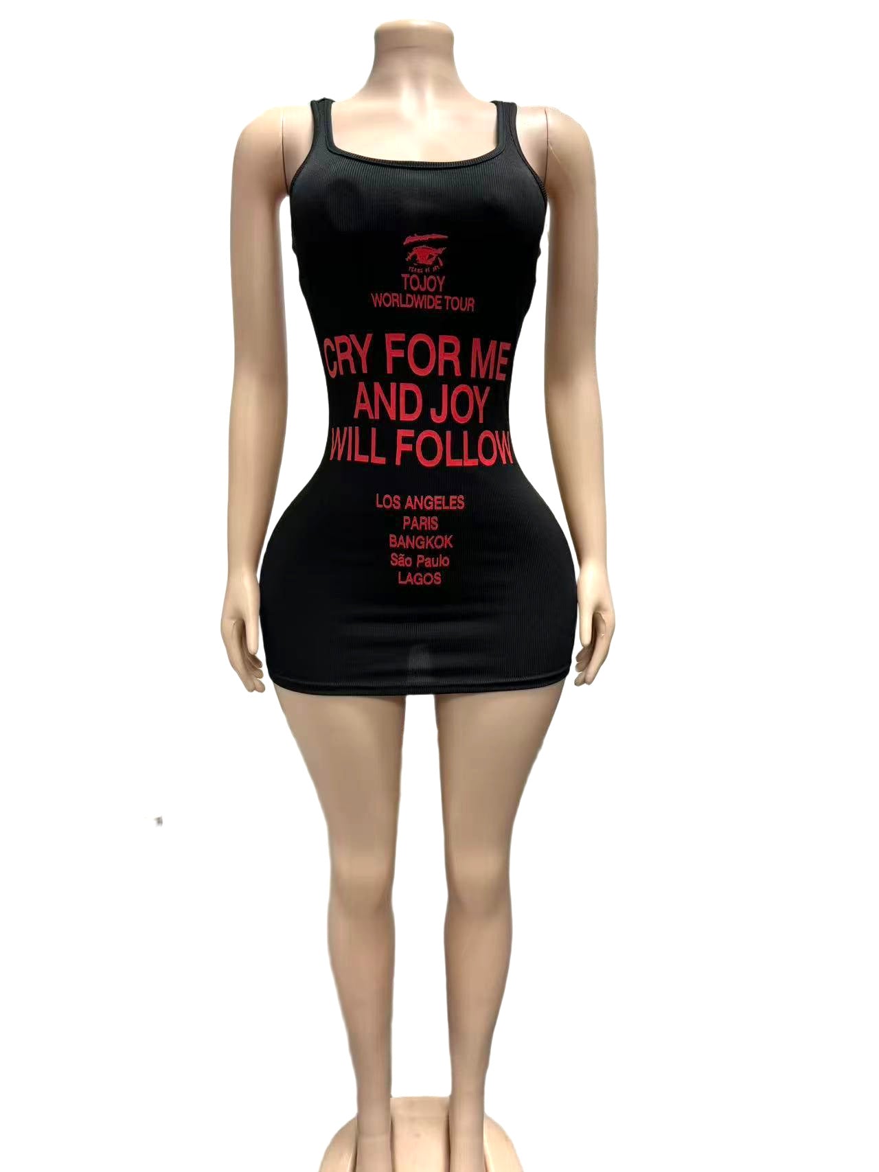 Women's White Graphic Ribbed Tank Mini Dress Chic
