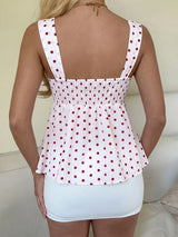 Women's Red Polka Dot Ruched Peplum Cami Tank Top