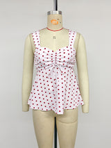 Women's Red Polka Dot Ruched Peplum Cami Tank Top
