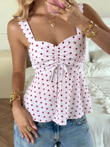 Women's Red Polka Dot Ruched Peplum Cami Tank Top