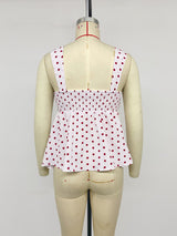 Women's Red Polka Dot Ruched Peplum Cami Tank Top