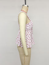 Women's Red Polka Dot Ruched Peplum Cami Tank Top