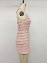 Women's Pink Lace Trim Halter Romper Jumpsuit