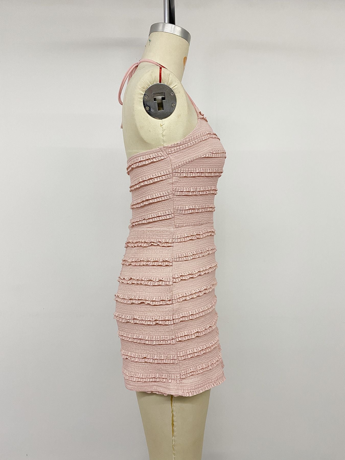 Women's Pink Lace Trim Halter Romper Jumpsuit