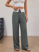 Women's High Waist Wide Leg Lace Trim Trousers