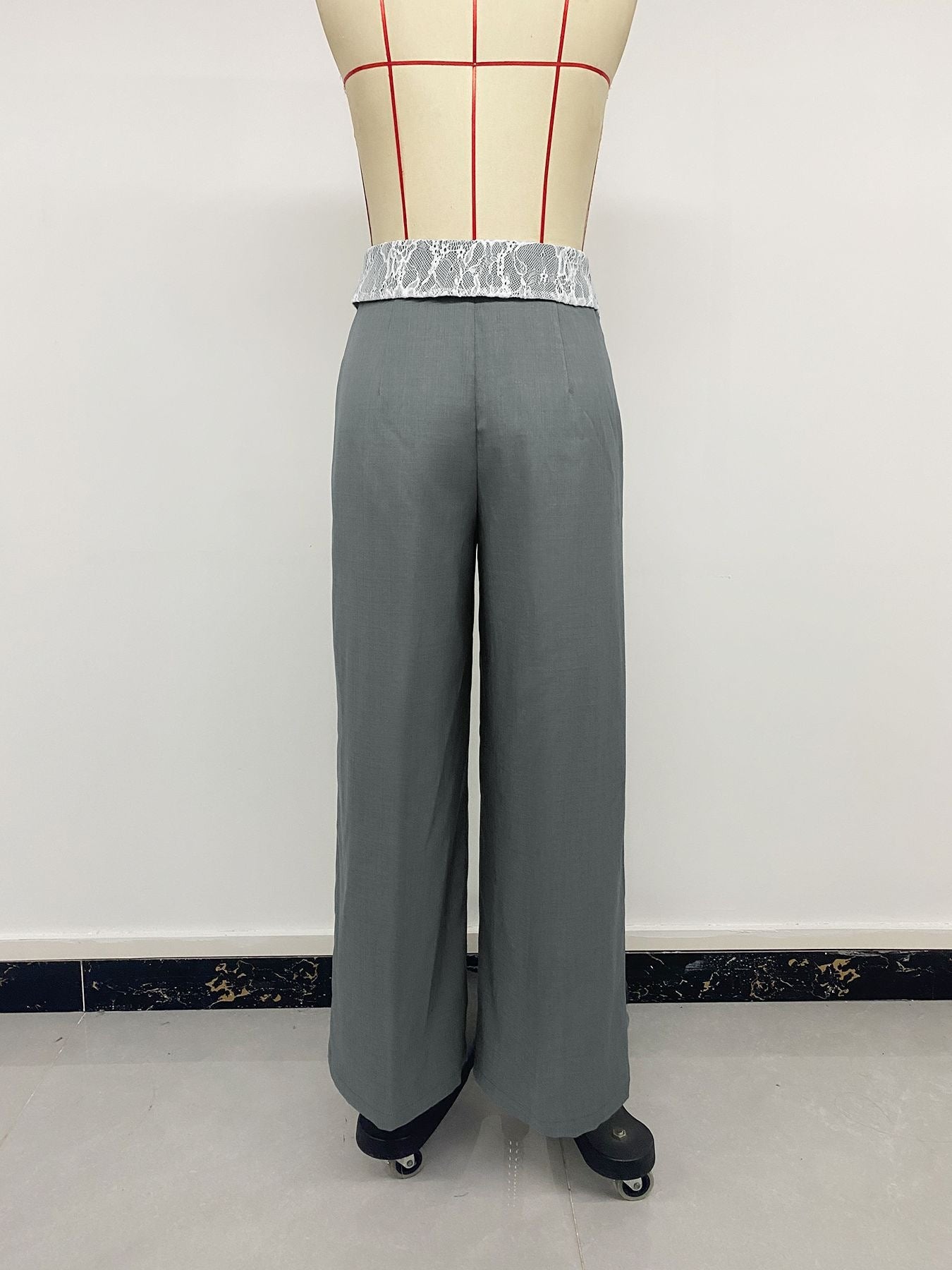 Women's High Waist Wide Leg Lace Trim Trousers