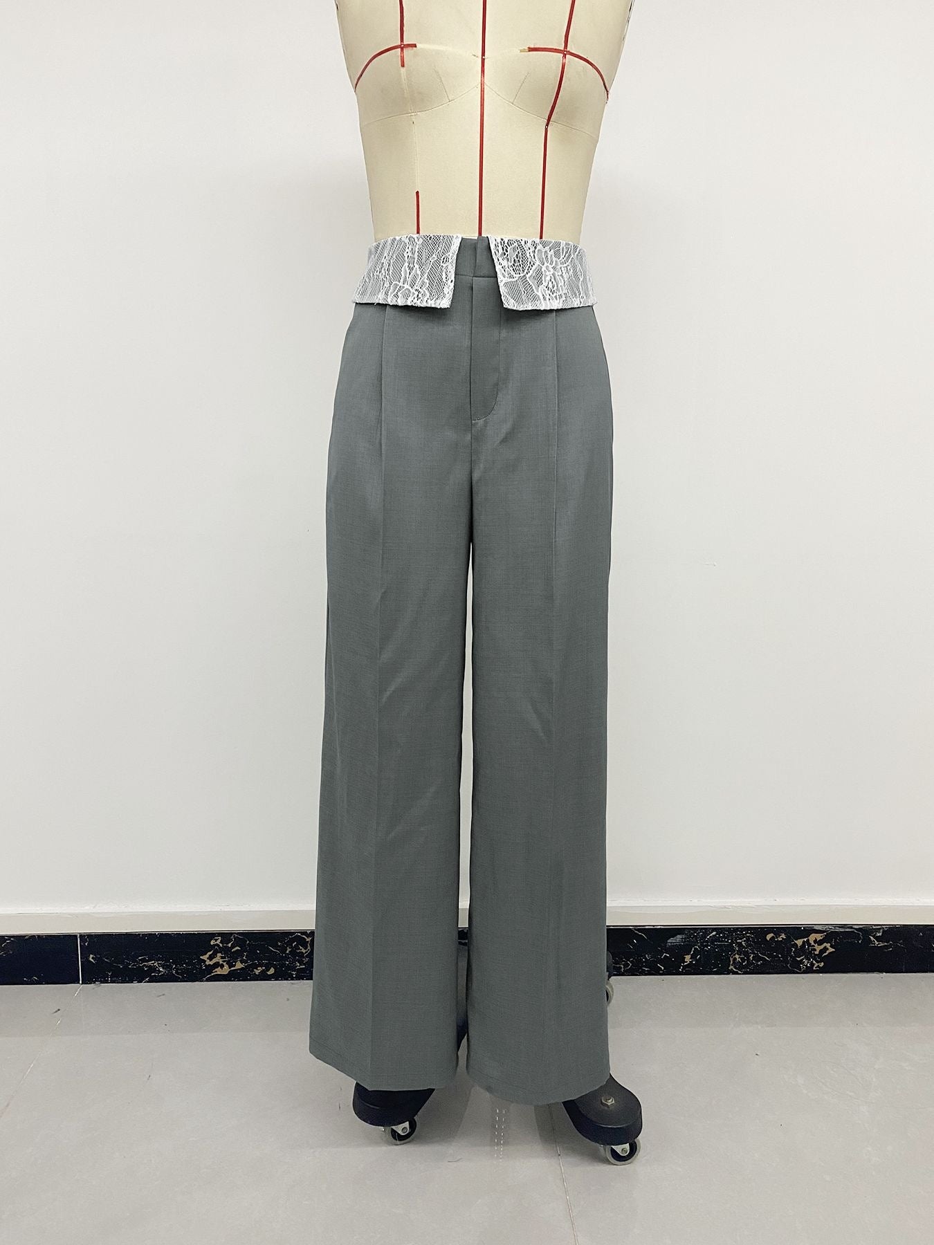 Women's High Waist Wide Leg Lace Trim Trousers