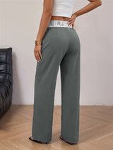Women's High Waist Wide Leg Lace Trim Trousers