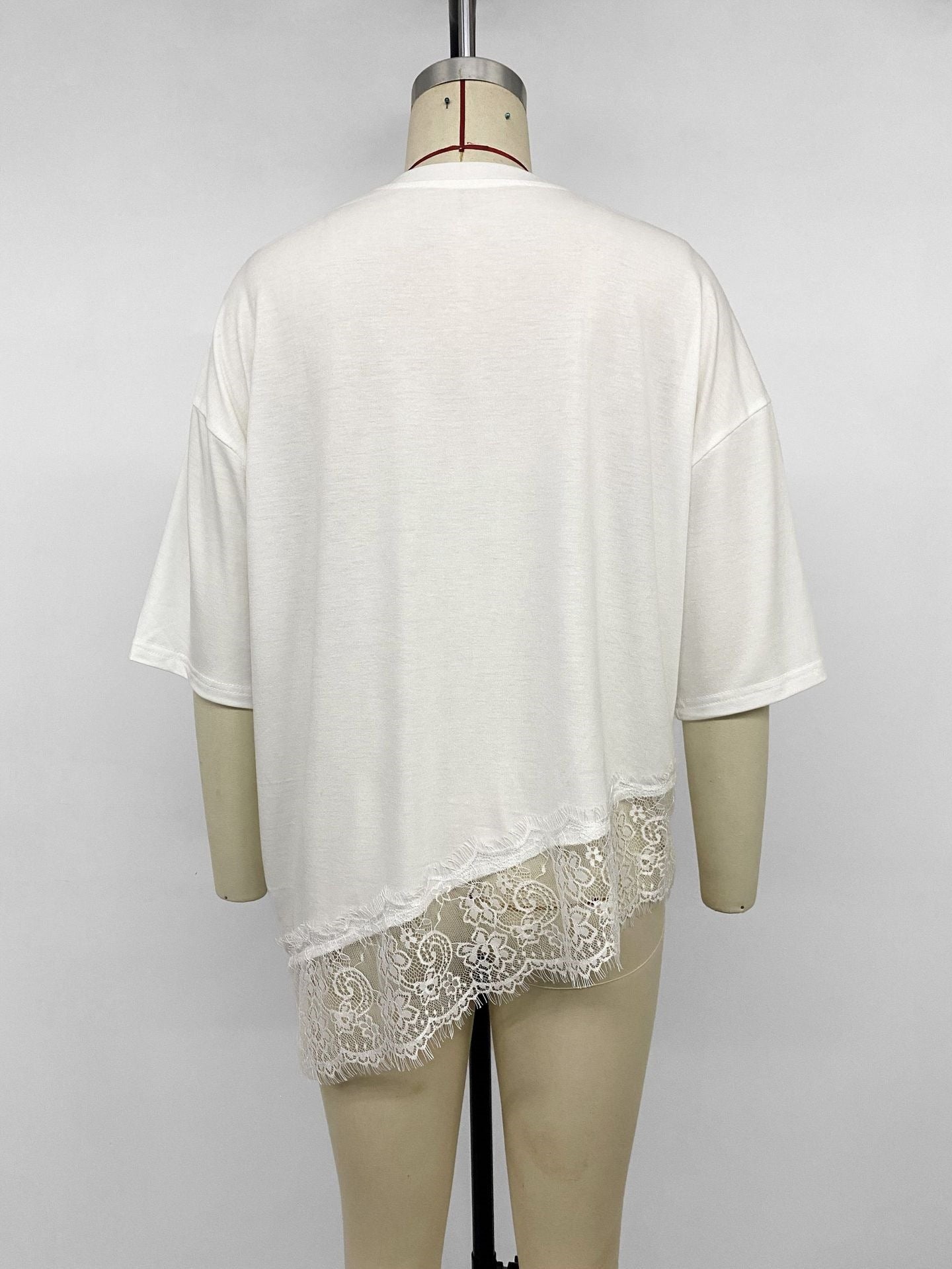 Women's Oversized Lace Hem Casual White T-Shirt