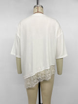Women's Oversized Lace Hem Casual White T-Shirt