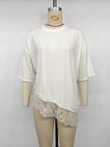 Women's Oversized Lace Hem Casual White T-Shirt