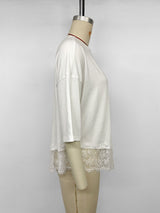 Women's Oversized Lace Hem Casual White T-Shirt
