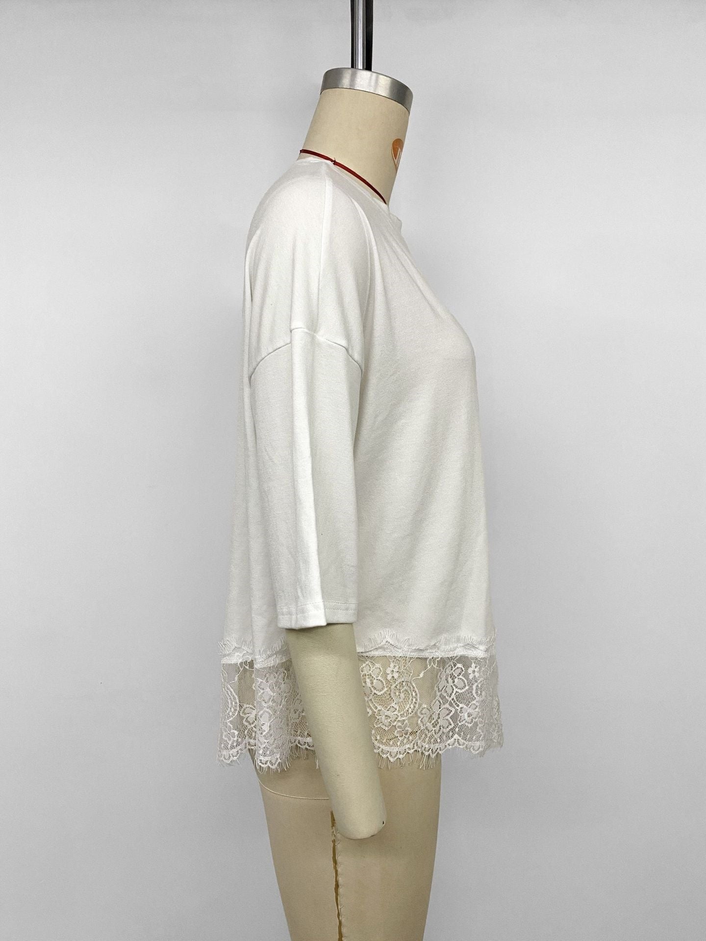 Women's Oversized Lace Hem Casual White T-Shirt