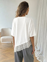 Women's Oversized Lace Hem Casual White T-Shirt