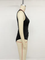Women's Black Lace Panel Sleeveless Bodysuit Top
