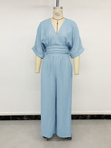 Women's V-Neck Wide Leg Casual Summer Jumpsuit