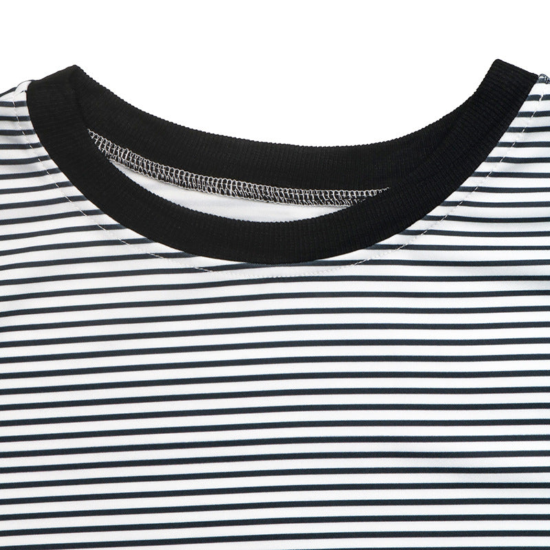 Striped Cap Sleeve Ribbed Knit T-Shirt