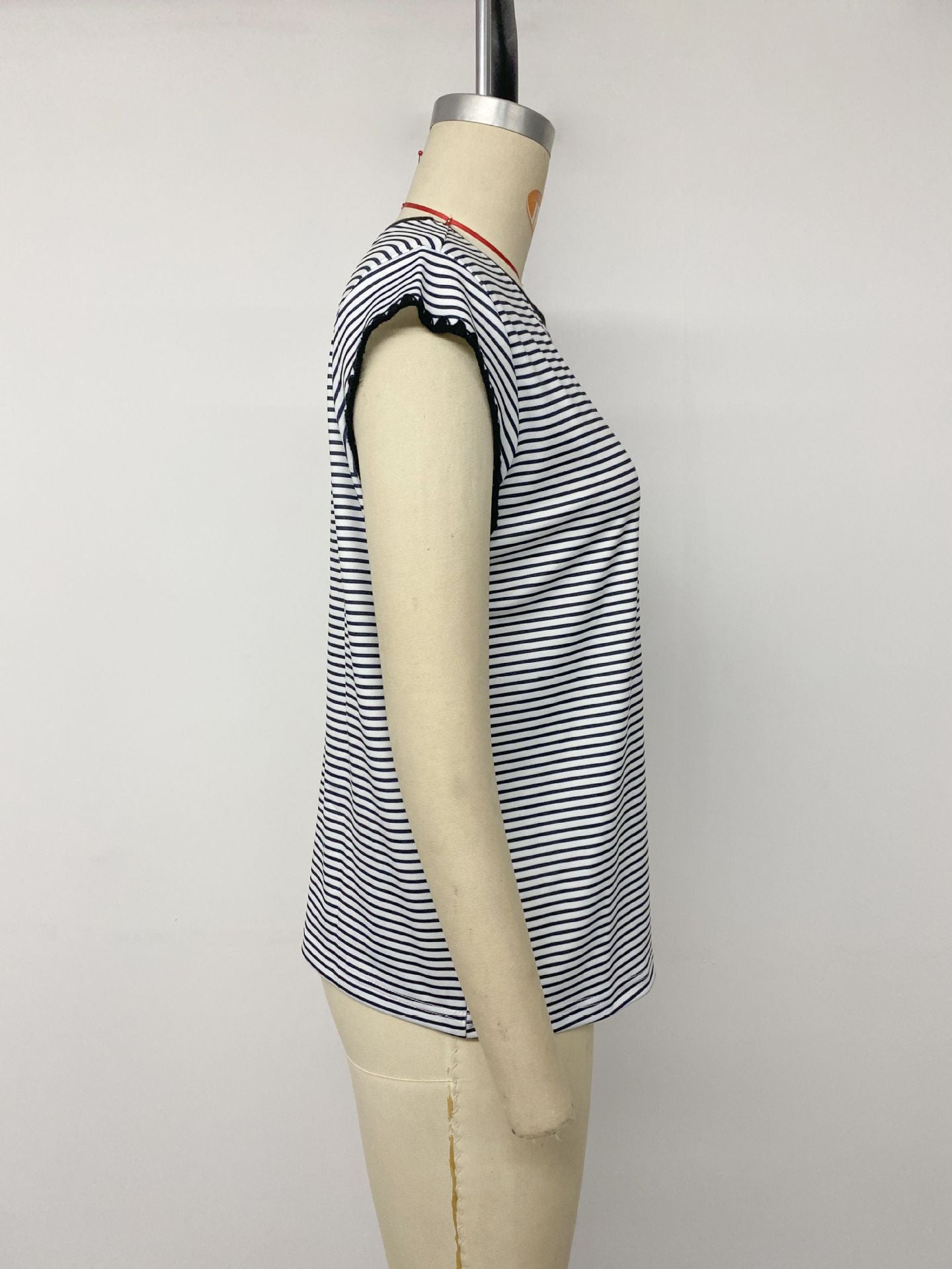 Striped Cap Sleeve Ribbed Knit T-Shirt