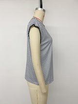Striped Cap Sleeve Ribbed Knit T-Shirt