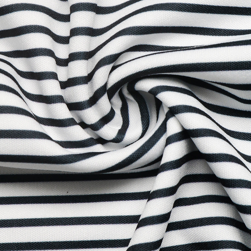 Striped Cap Sleeve Ribbed Knit T-Shirt