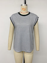 Striped Cap Sleeve Ribbed Knit T-Shirt
