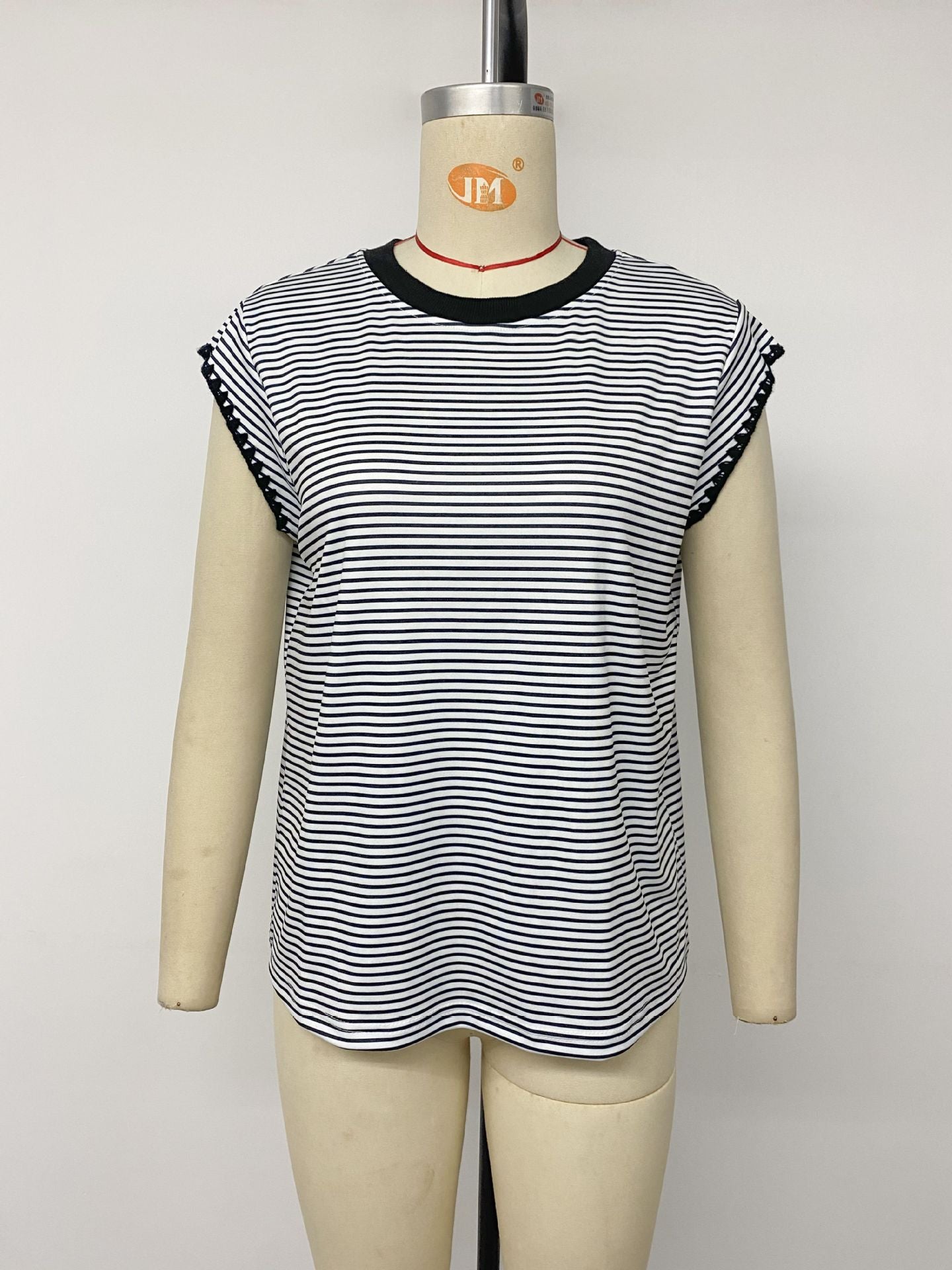 Striped Cap Sleeve Ribbed Knit T-Shirt