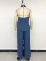 Halter O-Ring Top & Wide-Leg Pants Set
