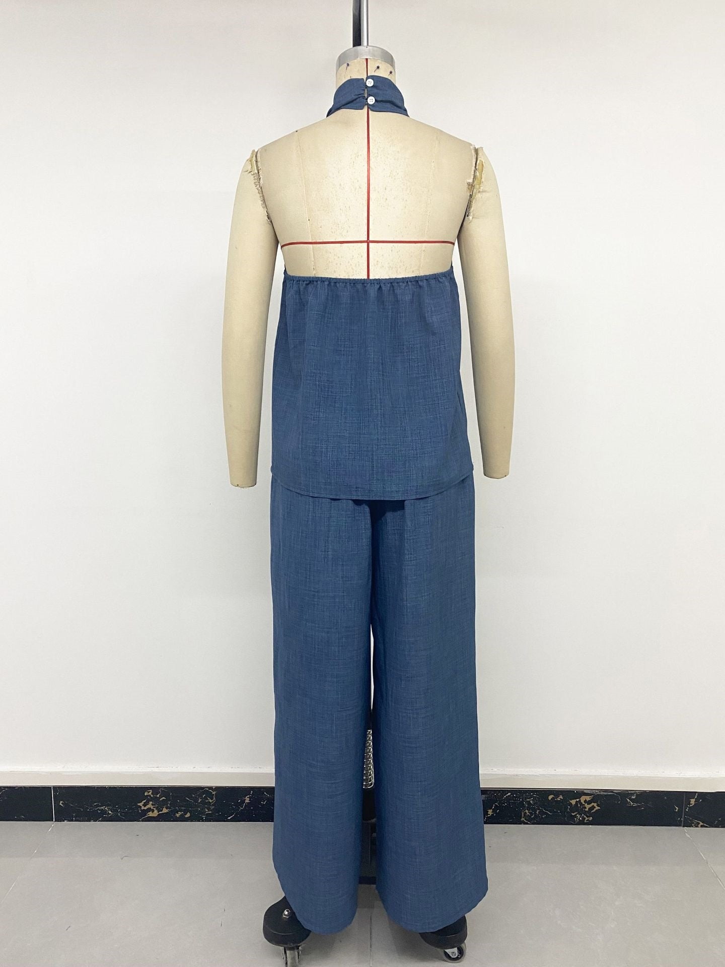 Halter O-Ring Top & Wide-Leg Pants Set