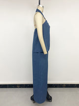 Halter O-Ring Top & Wide-Leg Pants Set