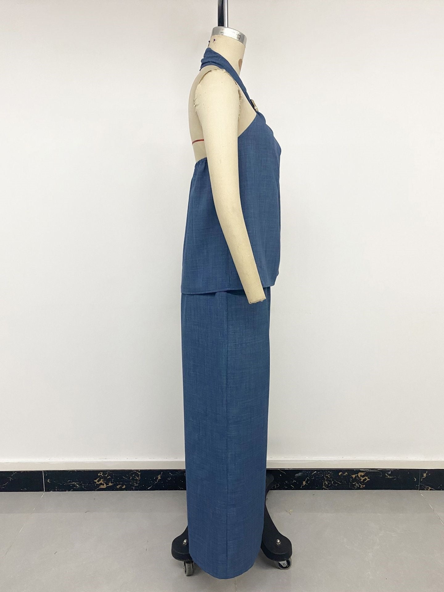 Halter O-Ring Top & Wide-Leg Pants Set