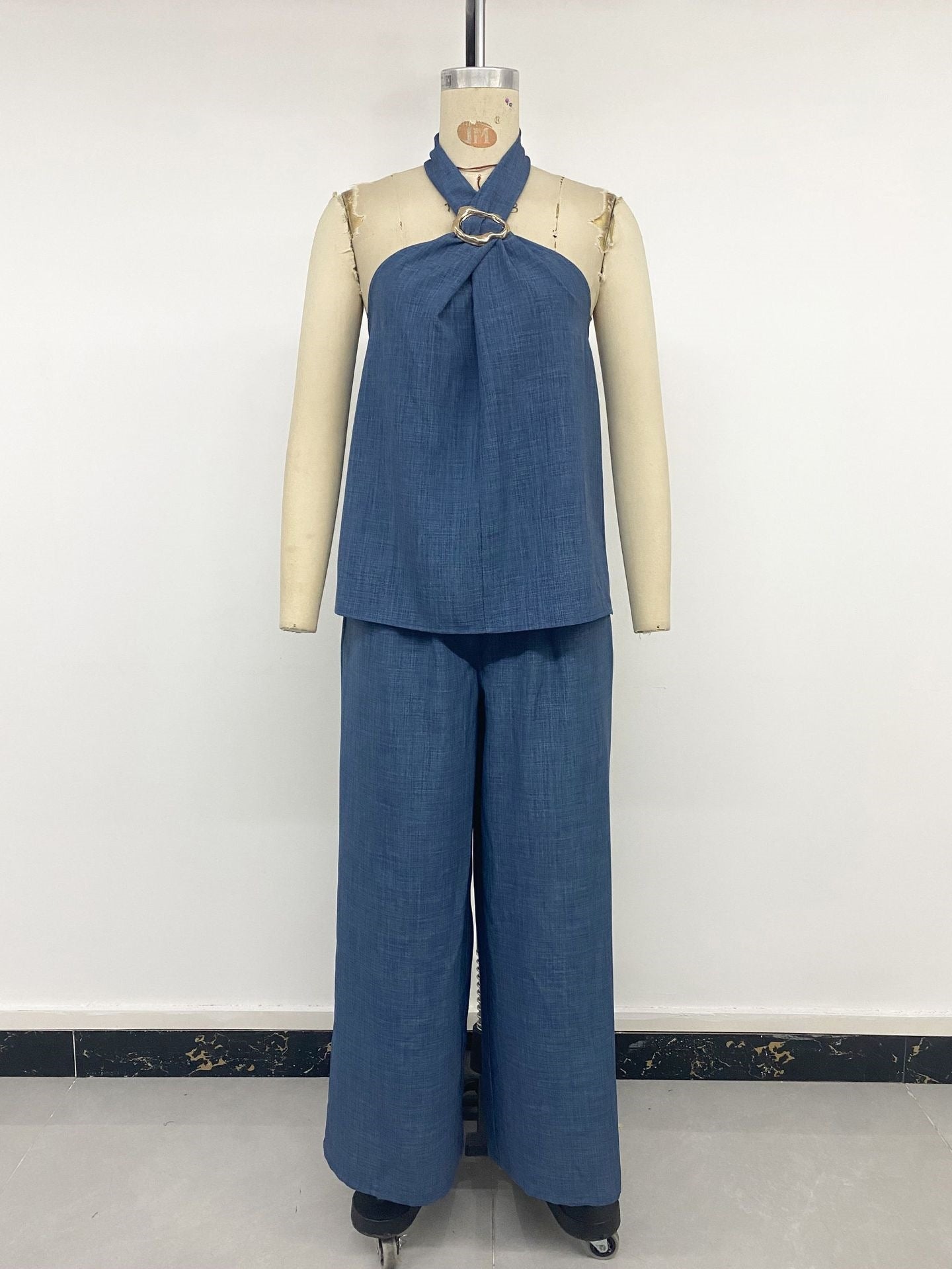 Halter O-Ring Top & Wide-Leg Pants Set