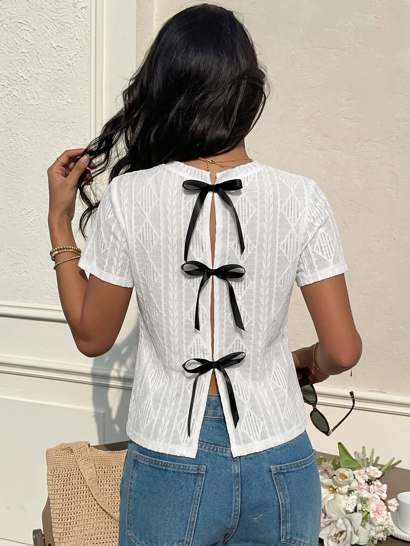 Pointelle Knit Short Sleeve Tee