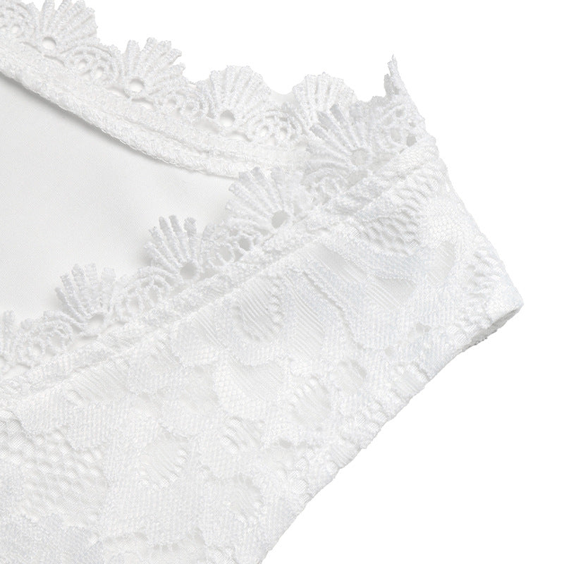 White Floral Lace Asymmetric Surplice Dress