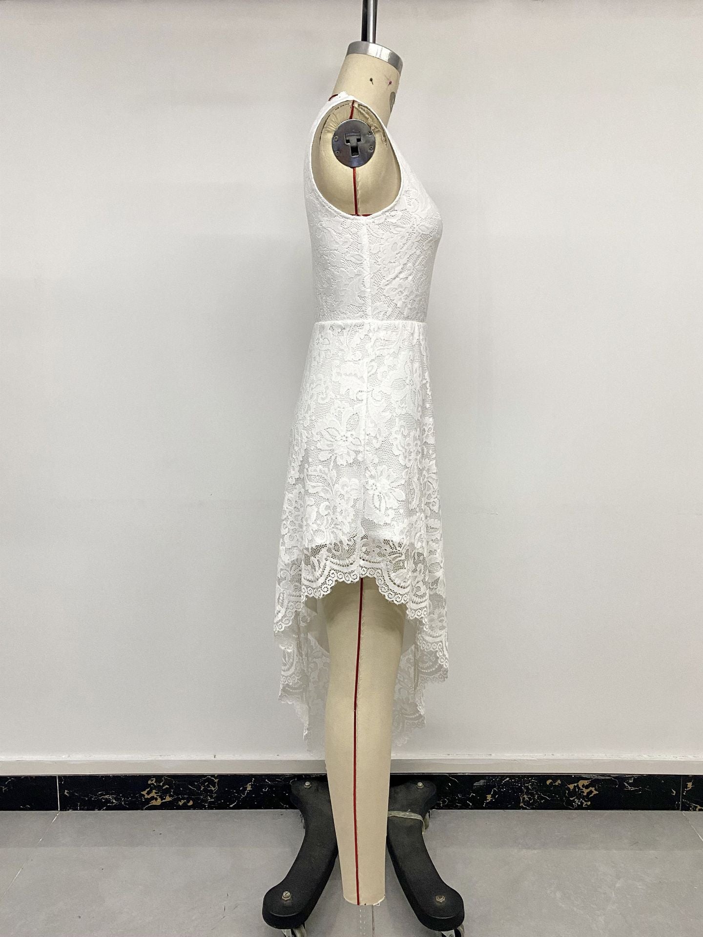 White Floral Lace Asymmetric Surplice Dress
