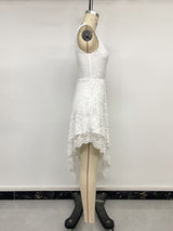 White Floral Lace Asymmetric Surplice Dress