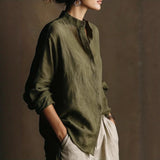Women's Linen Blend Button Down Casual Shirt