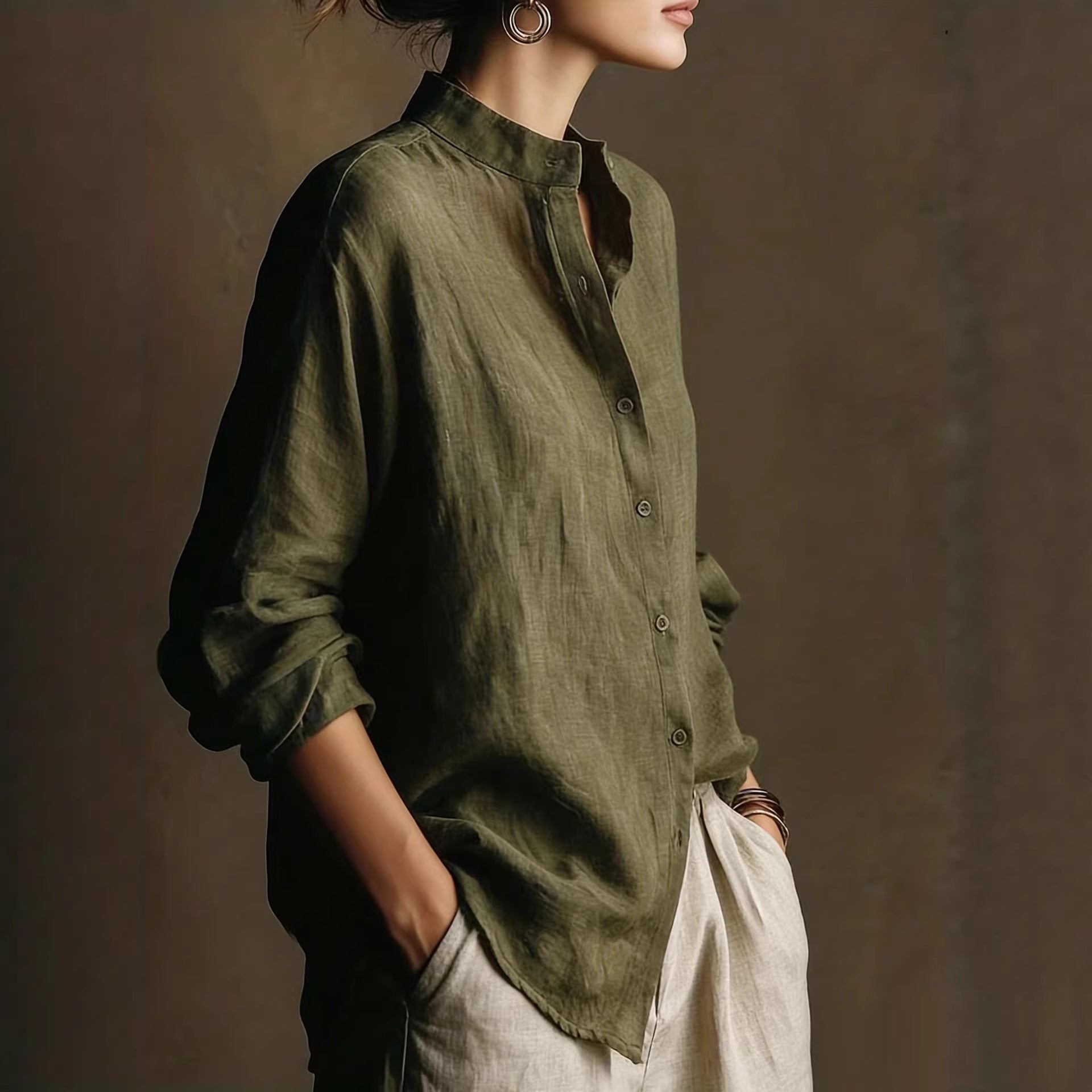 Women's Linen Blend Button Down Casual Shirt