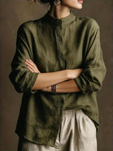 Women's Linen Blend Button Down Casual Shirt
