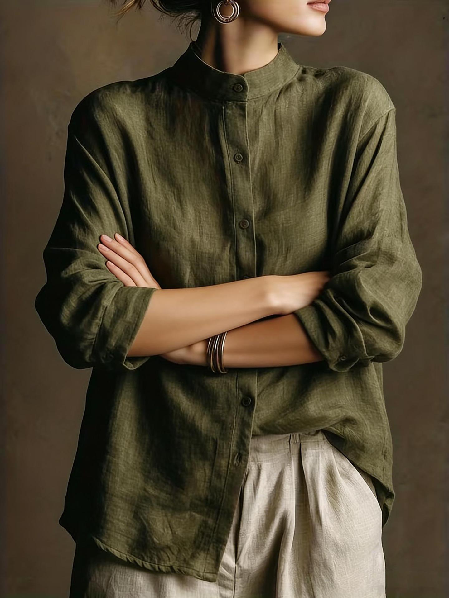 Women's Linen Blend Button Down Casual Shirt