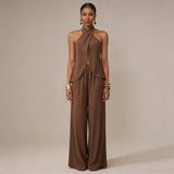 Women's Halter Neck Wide Leg Pant Set