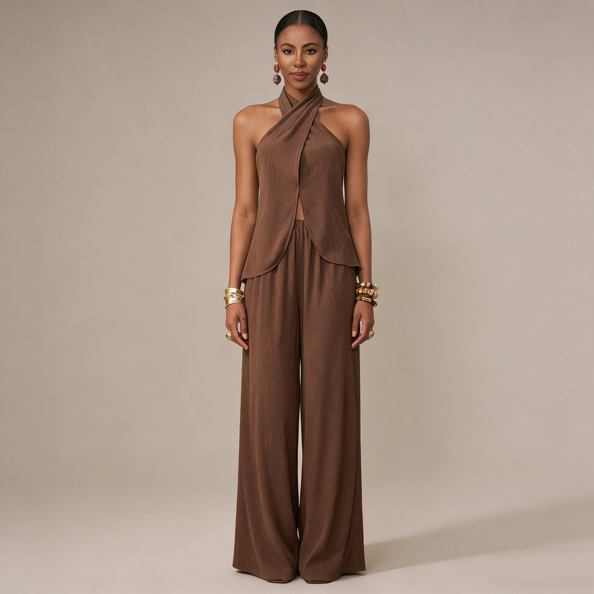 Women's Halter Neck Wide Leg Pant Set