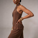 Women's Halter Neck Wide Leg Pant Set