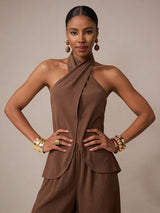 Women's Halter Neck Wide Leg Pant Set