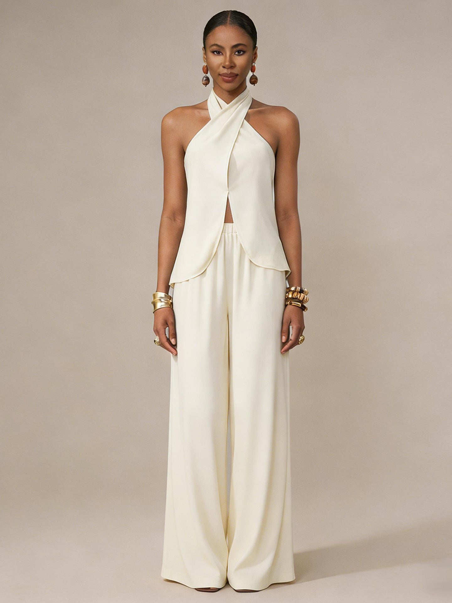 Women's Halter Neck Wide Leg Pant Set